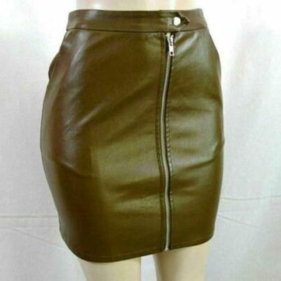 SEEK THE LABEL Dresses & Skirts - NWT SEEK The Label Dark Green front zipper faux leather women's Pencil Skirt S